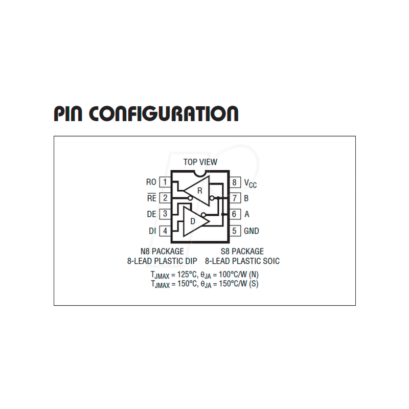 Bus transceiver, RS485/422, 1 driver / 1 receiver, SO-8